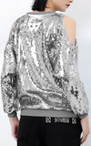 Sequin Embellished Cold-Shoulder Sweatshirt in Black or Silver - DESIGNER INSPIRED FASHIONS