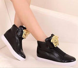 Medusa-Head Laceless Hi-Top Leather Sneakers in Black - DESIGNER INSPIRED FASHIONS