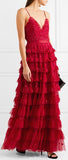 'Marie' Tiered Embellished Tulle Gown, Red | DESIGNER INSPIRED FASHIONS