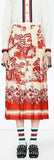 Red Porcelain Garden Print Silk Skirt