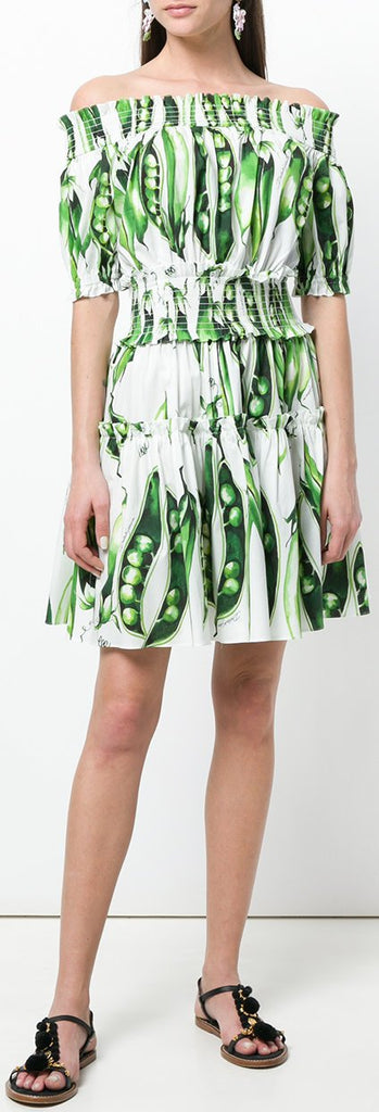 Snap Pea Print Off-the-Shoulder Dress