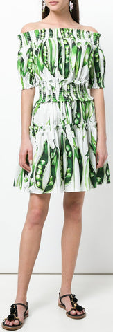 Snap Pea Print Off-the-Shoulder Dress