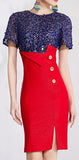 Sequined Color-Contrast Evening Dress