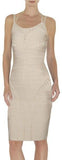 Sleeveless Sheer Stripe Halter Bandage Dress, Black or Beige