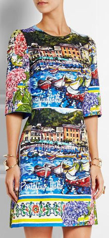'Portofino' Printed Brocade Mini Dress - DESIGNER INSPIRED FASHIONS