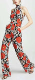 High-Neck Sleeveless Wide-Leg Floral-Print Silk Jumpsuit