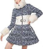 Porcelain Printed Fur-Trimmed A-Line Feather-Down Coat - DESIGNER INSPIRED FASHIONS