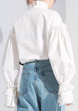 Ruffle Lace-up Shirt, White