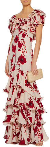 'Victoria Falls' Crepe Ruffle Floral Printed Dress