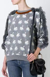 Swan Printed Fringed Sweater in Grey or Black - DESIGNER INSPIRED FASHIONS