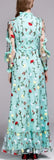 Long Floral-Embroidery Ruffle Gown in Turquoise - DESIGNER INSPIRED FASHIONS