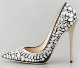 'Tia' Jeweled Leather Pumps in Black or White - DESIGNER INSPIRED FASHIONS