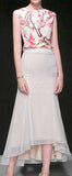 Embroidered Sleeveless Crop Top and Long Trumpet Skirt