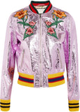 Embroidered Metallic Faux-Leather Jacket in Lavender - DESIGNER INSPIRED FASHIONS
