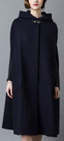 Long Hooded Wool Cape Coat in Deep Blue - DESIGNER INSPIRED FASHIONS