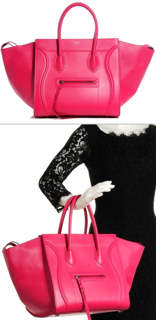Grained Calfskin Medium Phantom Luggage, Fuchsia - DESIGNER INSPIRED FASHIONS