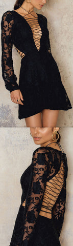 'Jolene' Lace-up Dress, Black