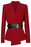 Asymmetric Blazer and Pant Suit, Red