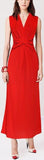 Belt-Attached Long Dress - Red or Black