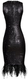 Feather-Trim Sequin Dress - Black or Blue