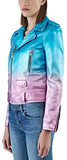 Gradient Metallic Ombre Leather Biker Jacket in Blue & Pink - DESIGNER INSPIRED FASHIONS