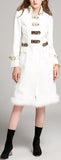 Fur-Trim White Coat with Gold Metal Hardware