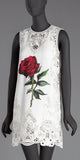 Embroidered Rose Printed White Mini Shift Dress - DESIGNER INSPIRED FASHIONS