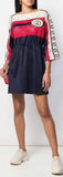 Short GG Embroidered Patch Striped Dress | DESIGNER INSPIRED FASHIONS