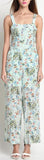 Floral-Printed Blue Silk Jumpsuit