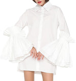 Pleated-Flared-Sleeve Shirt - Black or White
