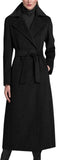 Belted Long Black Wool Wrap Coat - DESIGNER INSPIRED FASHIONS