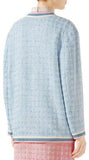 Stripe-Trim Button-Front Tweed Jacket