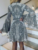Sequin-Embroidered Flared-Sleeve Mini Dress