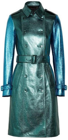 Metallic Textured-Leather Trench Coat - DESIGNER INSPIRED FASHIONS