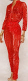 Red Sequin-Embellished Jumpsuit