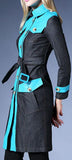 Single-Breasted Blue Faux-Leather Paneled Denim Coat - DESIGNER INSPIRED FASHIONS