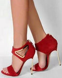 Red Suede Heeled Sandals - DESIGNER INSPIRED FASHIONS
