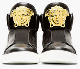 Medusa-Head Laceless Hi-Top Leather Sneakers in Black - DESIGNER INSPIRED FASHIONS
