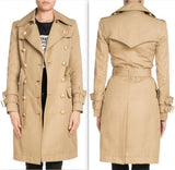 Double-Breasted Knee-Length Gabardine Trench Coat, Khaki