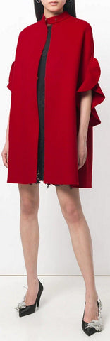 Ruffled Brushed Wool and Cashmere-Blend Cape, Red