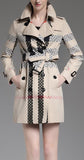 Checkered Check Print Short Trench Coat, Sand