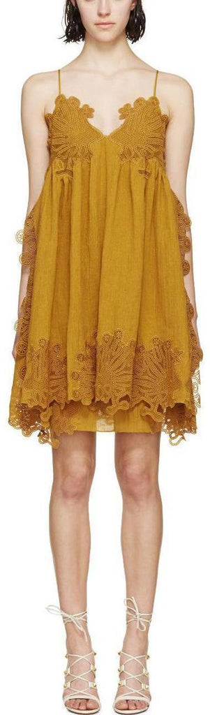 Yellow Embroidered Camisole Dress