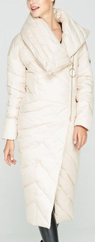 Side-Zip Long Puffer Coat, White