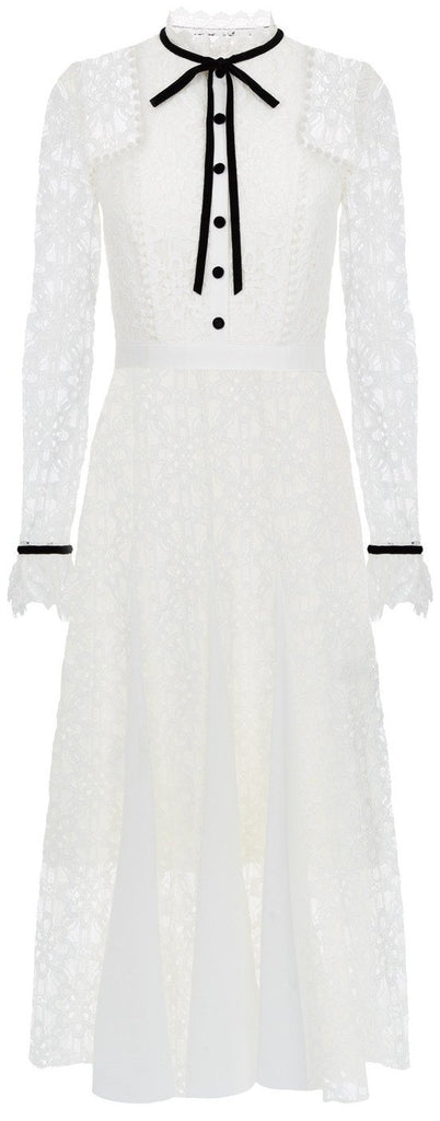 'Eclipse' Corded Lace Midi Dress, White