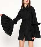 Pleated-Flared-Sleeve Shirt - Black or White
