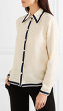 Grosgrain-Trimmed Silk Crepe De Chine Shirt