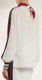 'Mania' Logo-Print Silk Blouse | DESIGNER INSPIRED FASHIONS
