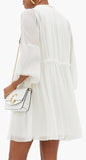 Light Silk Cr̻pon Dress with Embroidered Details, White