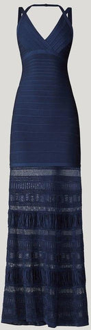 Multimedia Pointelle Halter Gown