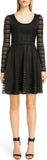 Scoop Neck Sheer Knit Mini Dress, Black